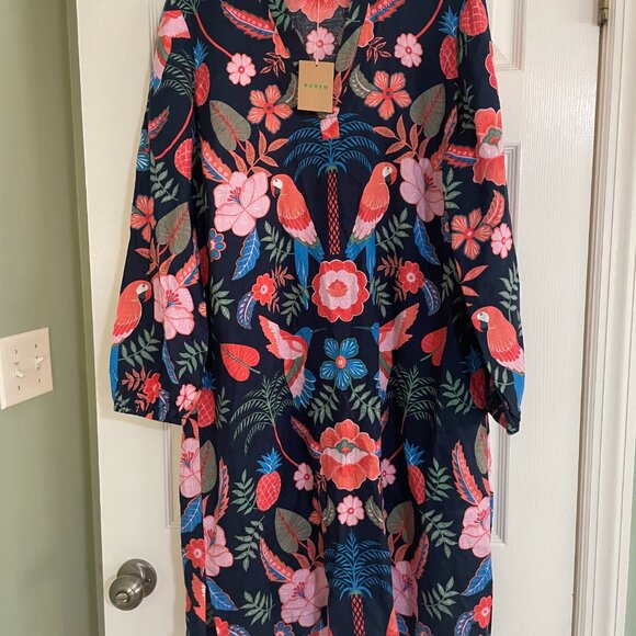 Boden Cleo Floral Print Long Sleeve Linen Dress In Multi Tropic Parrot Size 14L - Picture 6 of 7